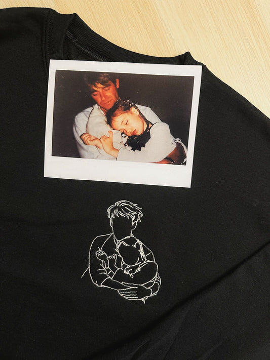 T-shirt / sweatshirt brodé photo couple et famille line art