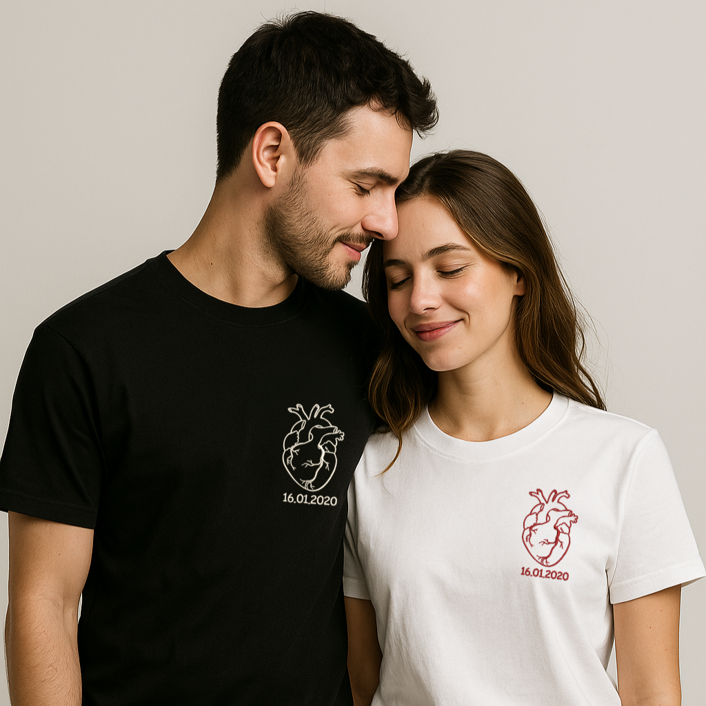 T-shirt brodé coeur - couple