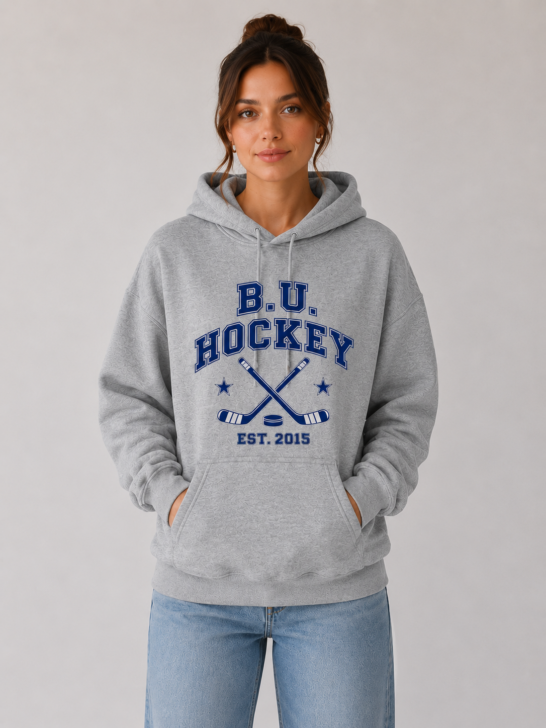 Sweat à capuche floqué « B.U. Hockey » – College hockey varsity