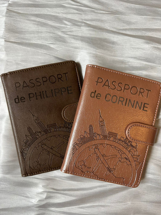 Pochette housse de passeport personnalisée gravée