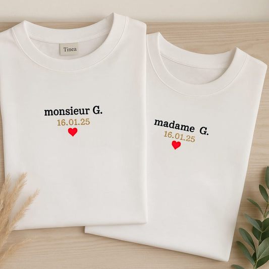 T-shirt brodé couple nom et date
