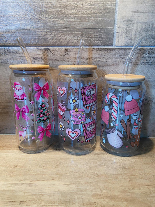 Mug gobelet en verre avec paille Noël et bookgirl