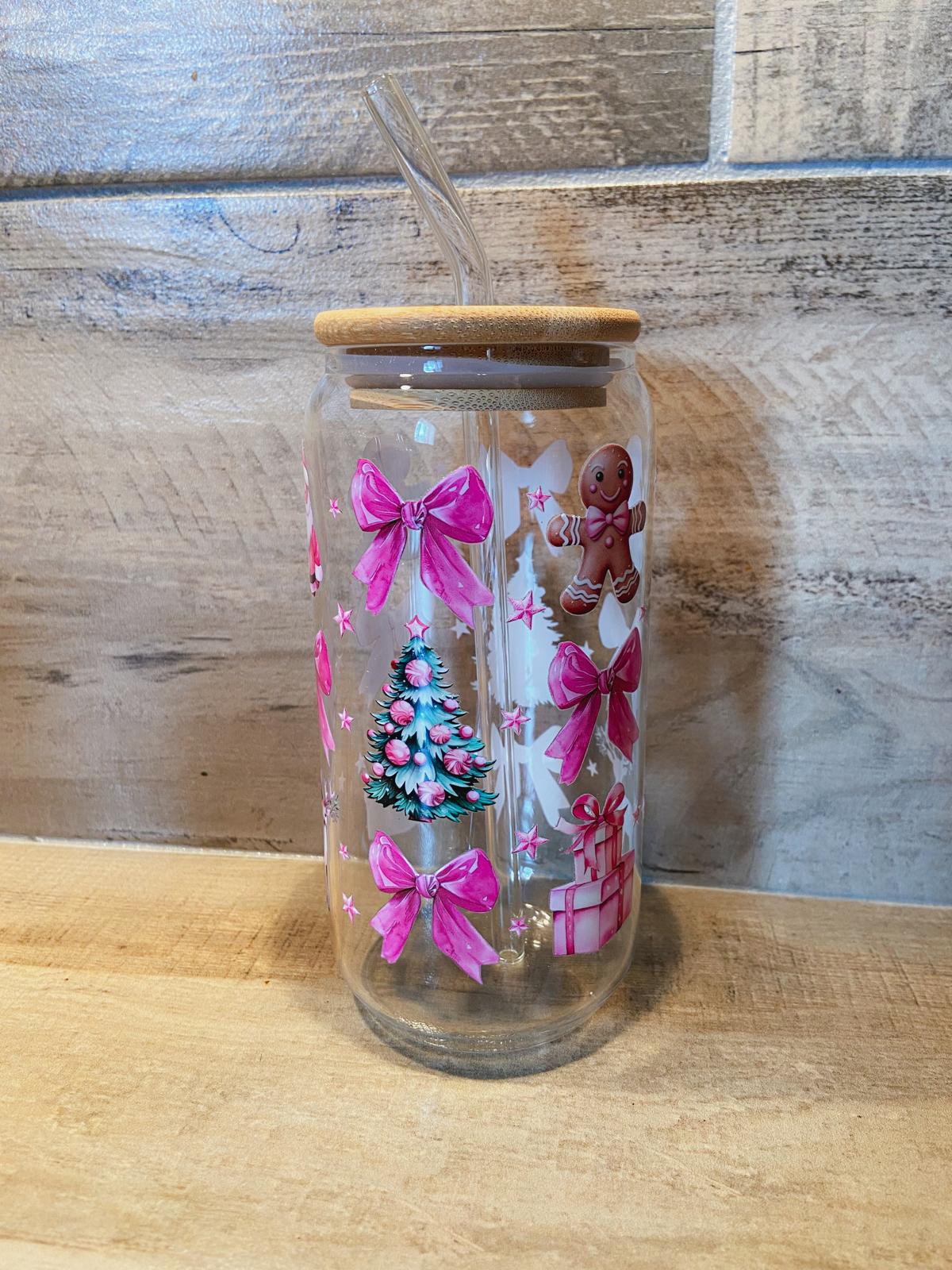 Mug gobelet en verre avec paille Noël et bookgirl