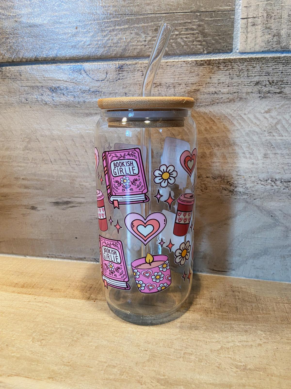 Mug gobelet en verre avec paille Noël et bookgirl