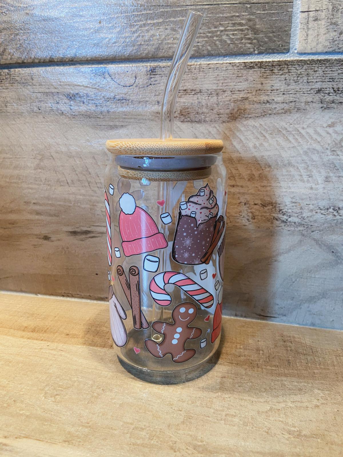 Mug gobelet en verre avec paille Noël et bookgirl