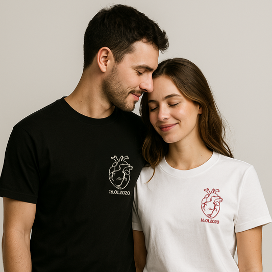 T-shirt brodé coeur - couple